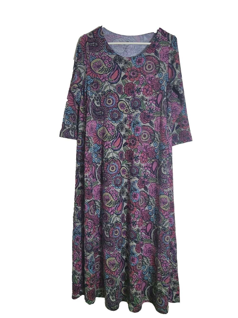 Natural Life Floral Knit Maxi Dress Women MEDIUM 3/4 Sleeve Boho floral red NEW